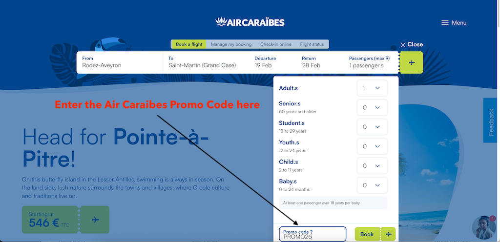 How To Add an AIR CARAIBES Promo Code