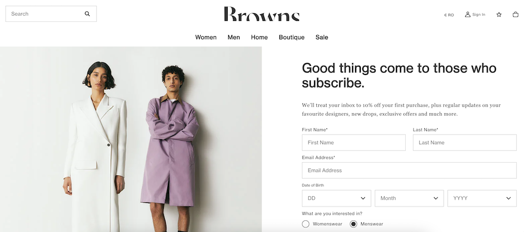 BrownsFashion NovoDesconto para Clientes