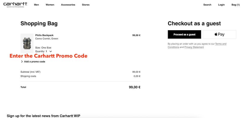 How to add a Carhartt promo code