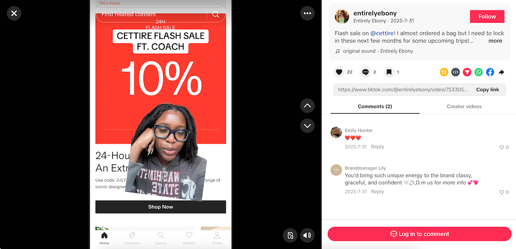Koda za popust Cettire TikTok
