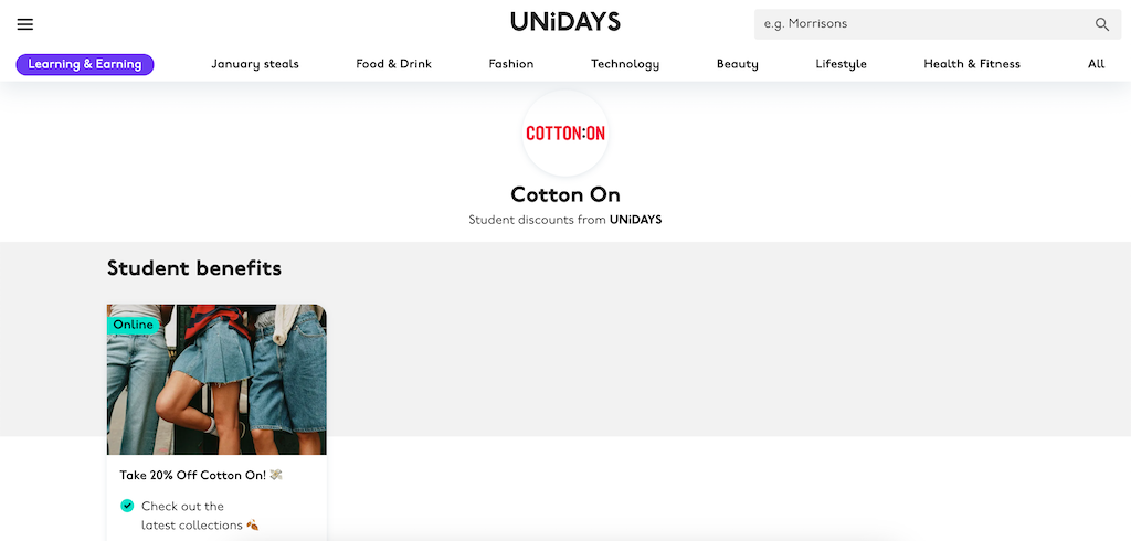 CottonOn Zniżka studencka