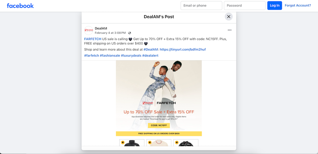 Farfetch Facebook coupon code