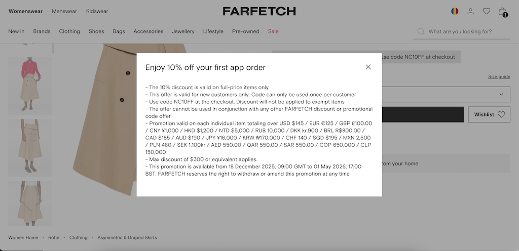 Farfetch app discount