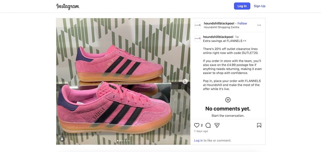 Flannels Instaram discount code