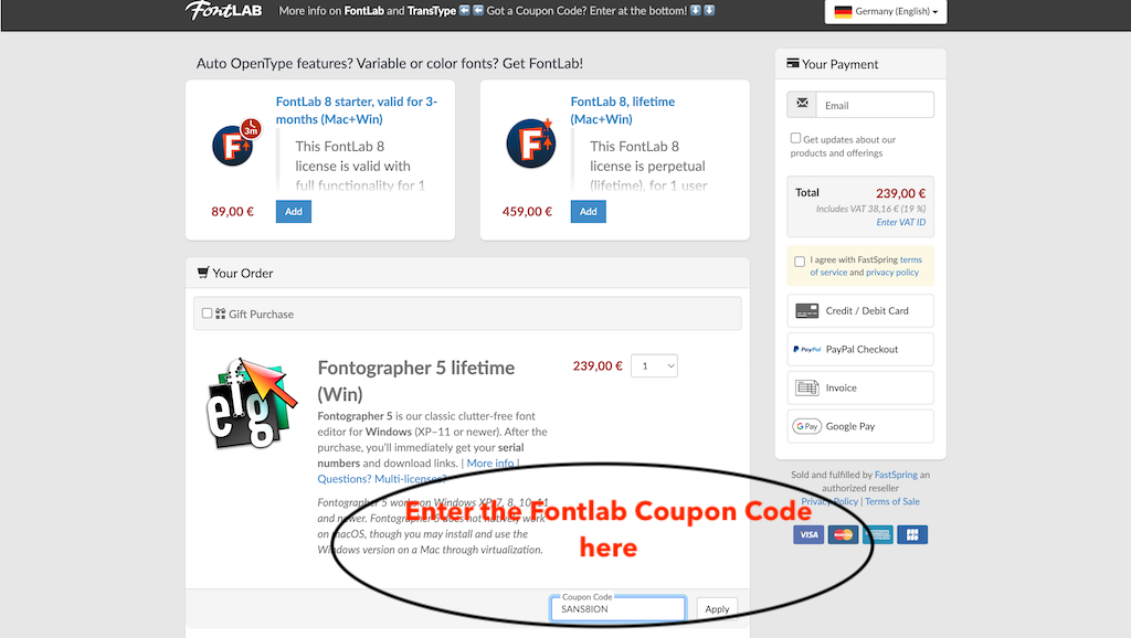 How To Add a FontLab Coupon Code