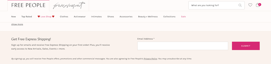 FreePeople ส่วนลดค่าจัดส่งฟรี