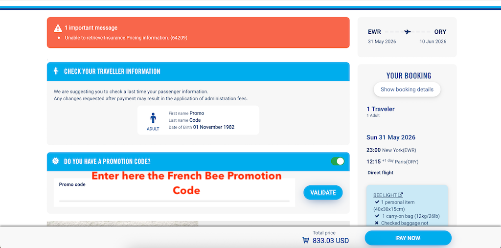 How To Add a French Bee Promotion Code