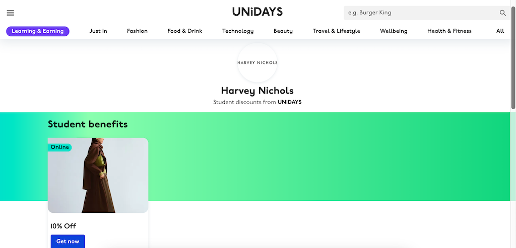 HarveyNichols 学生割引