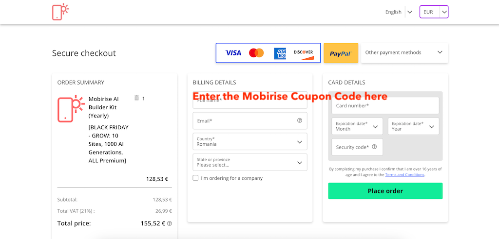 How to use a Mobirise Coupon Code