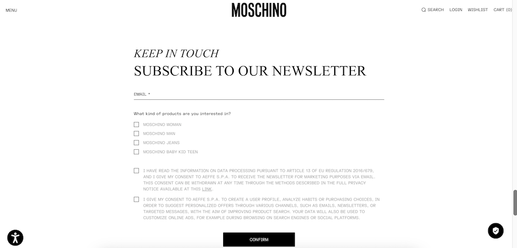 Rabat na newsletter Moschino