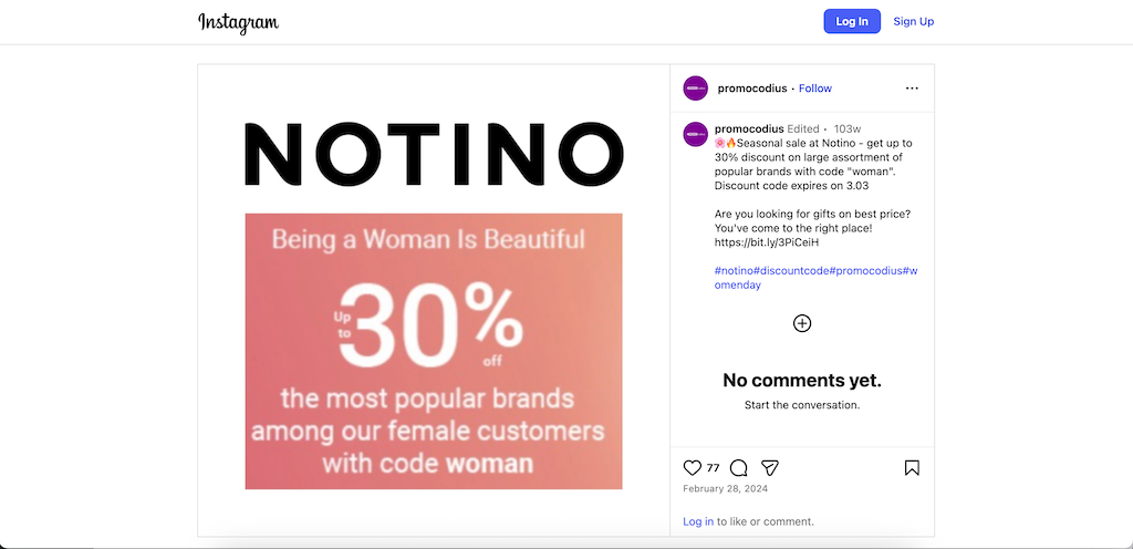 Έκπτωση στο Notino για Instagram