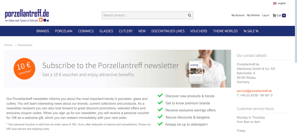 Porzellantreff ニュースレター割引
