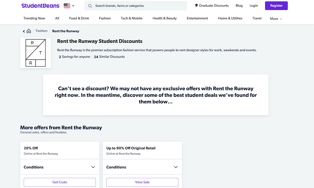 Descuento para estudiantes en Rent the Runway