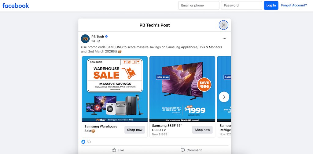 รหัสโปรโมชั่น Samsung Facebook