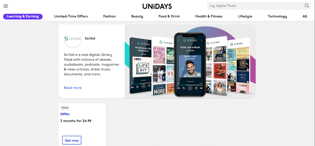 Réduction pour étudiants Scribd