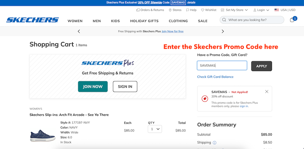How To Add a Skechers Promo Code or Gift Card to My Order