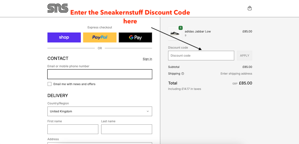 How to use a SNEAKERSNSTUFF Discount Code?