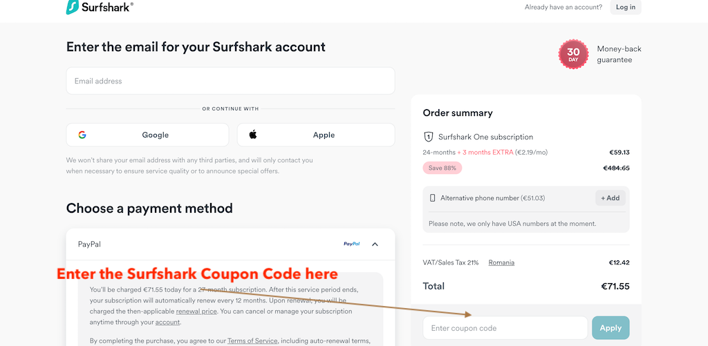 How to Add a Surfshark Coupon Code — Step by Step