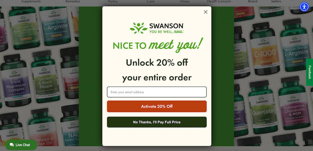 Descuento en el primer pedido de vitaminas Swanson