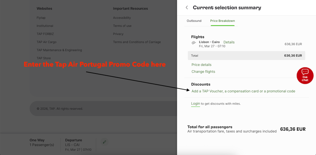 How To Add a TAP Air Promo Code
