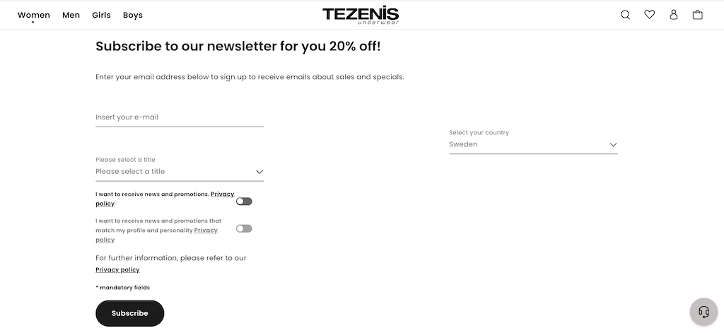 Tezenis NewCustomerAtlaide
