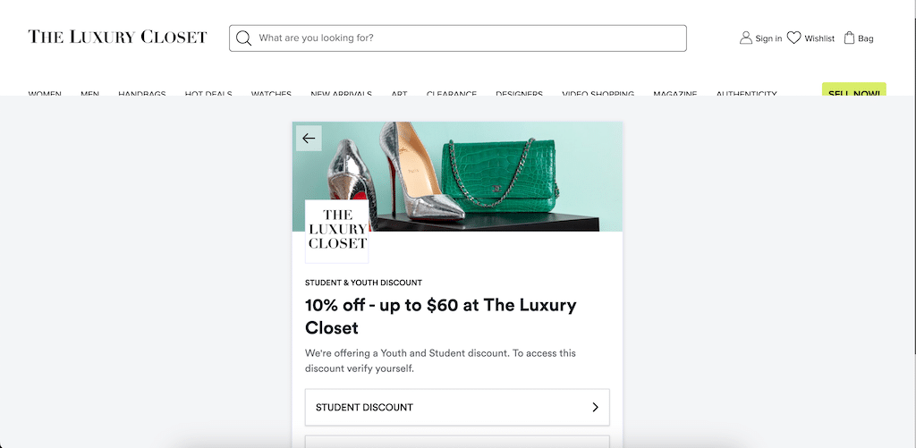 The luxury closet student discount