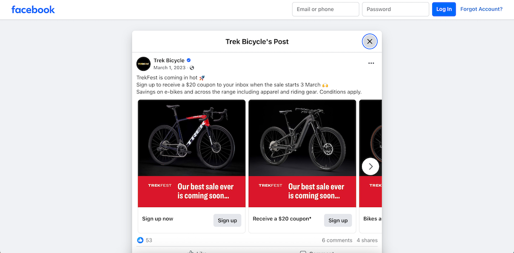 Trek Facebook promo code