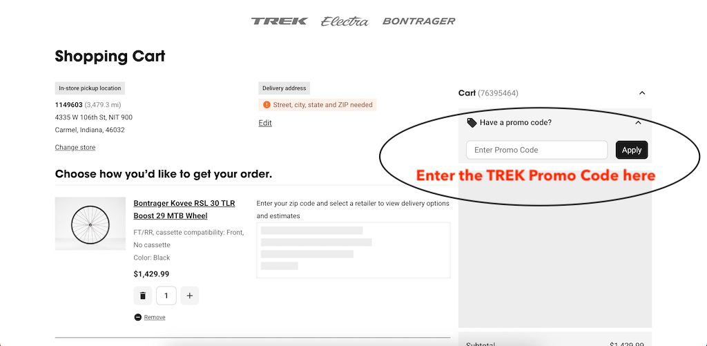 How To Add a TREK BIKES Coupon Code