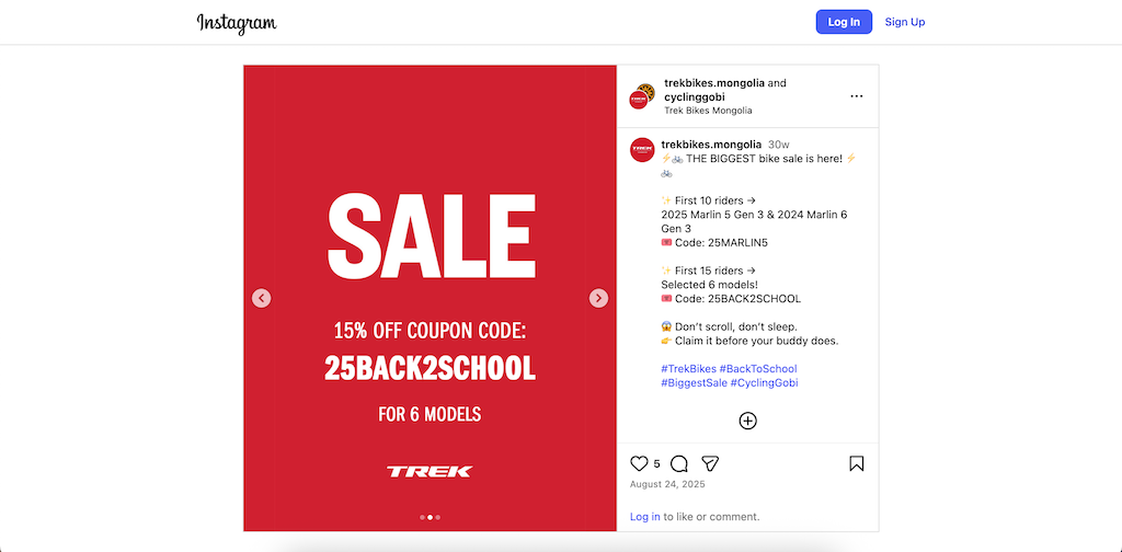 Trek Instagram coupon code