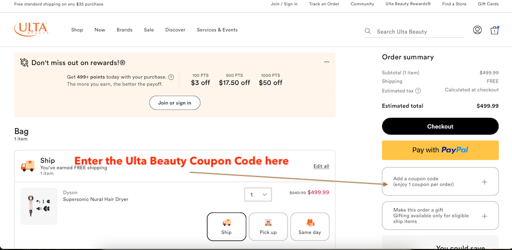 How to add a promo code on Ulta.com