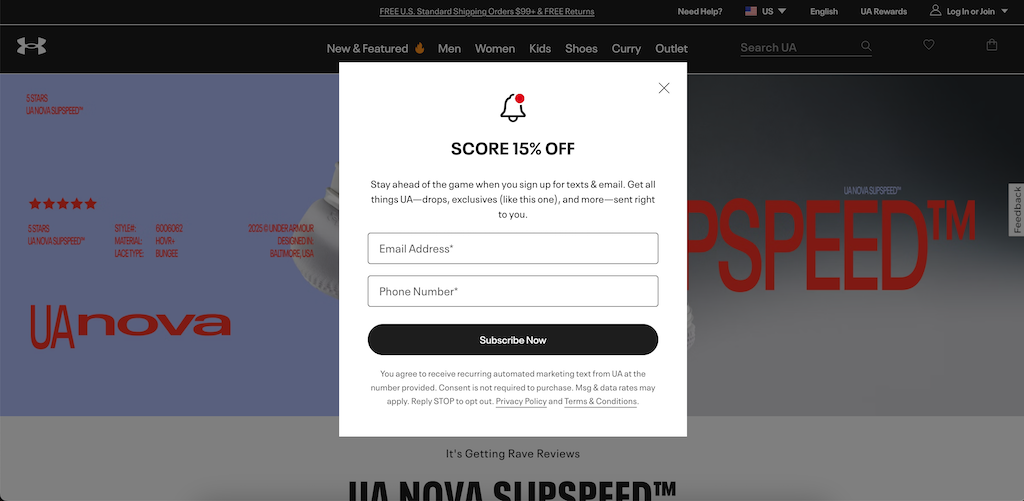 Under Armour first order discount