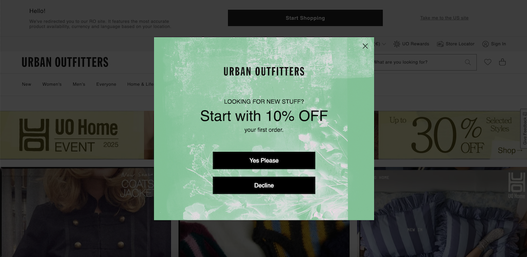 Urban Outfitters first order discount