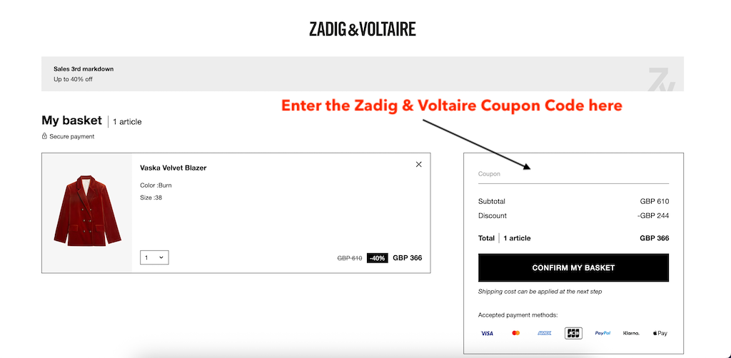 How to Use a ZADIG & VOLTAIRE Promo Code at Checkout