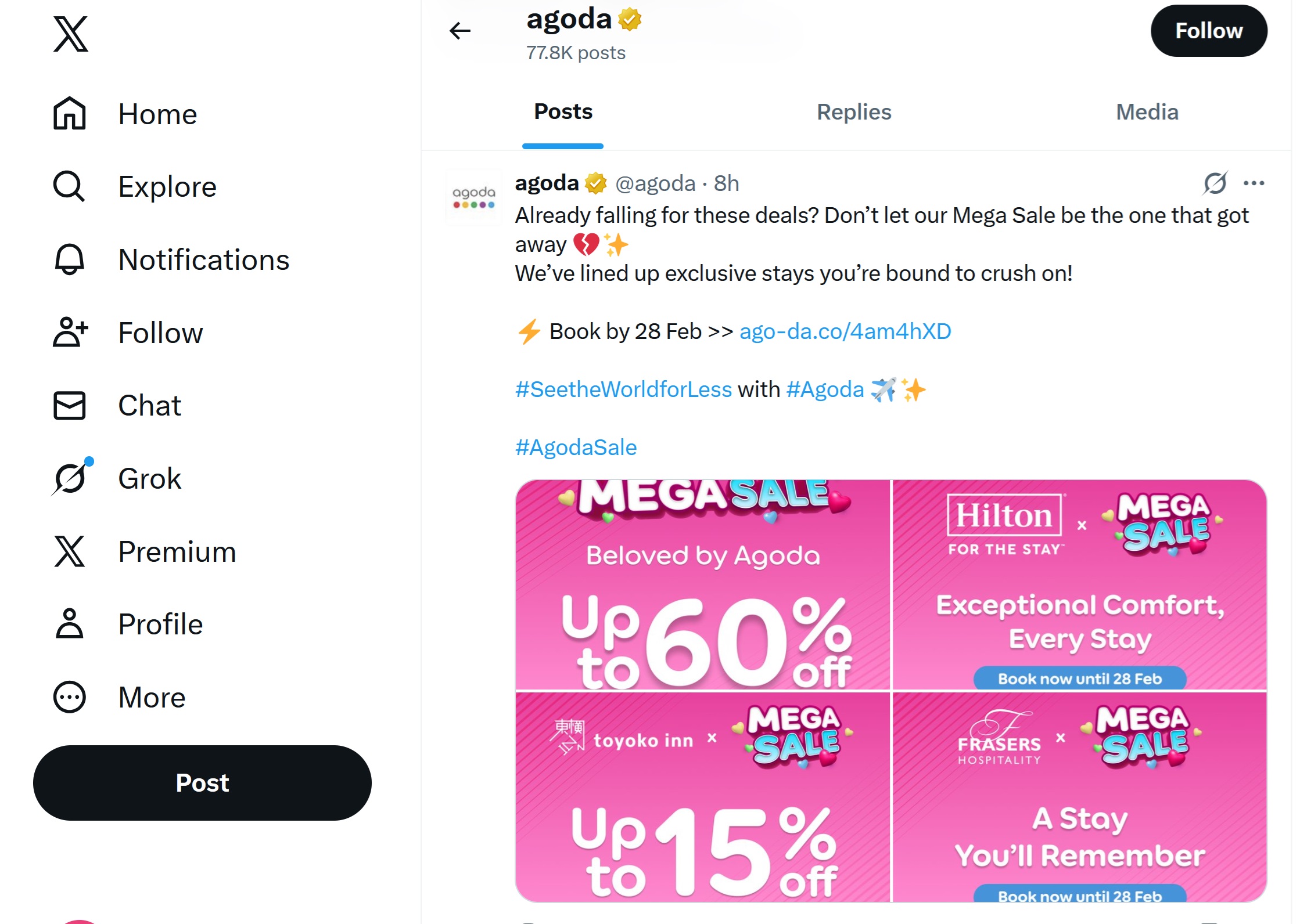 Agoda Mega Sale promotion shared on X