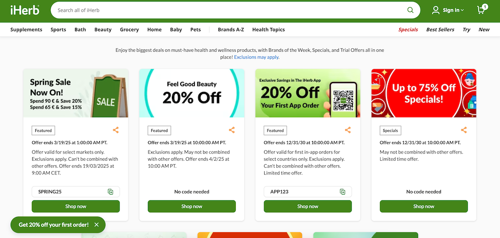 Coupons pour iHerb