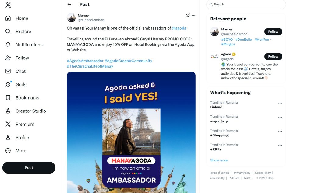 Agoda ambassador Manay promotional content