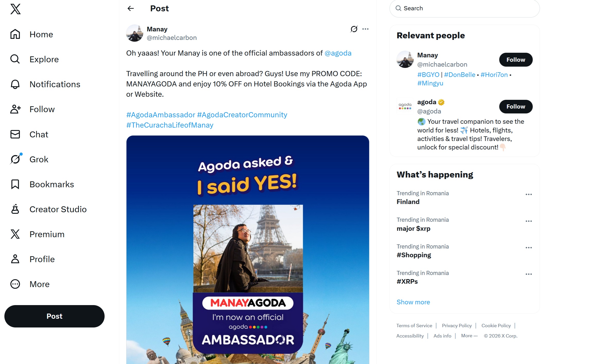 Agoda ambassador Manay promotional content